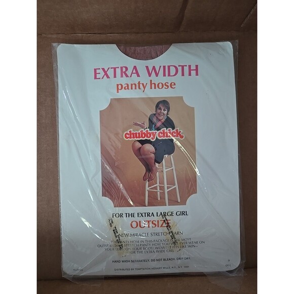 1970's Vintage Chubby Chick Pantyhose NEW! Beige Extra Width Panty Hose Sealed - Picture 2 of 2